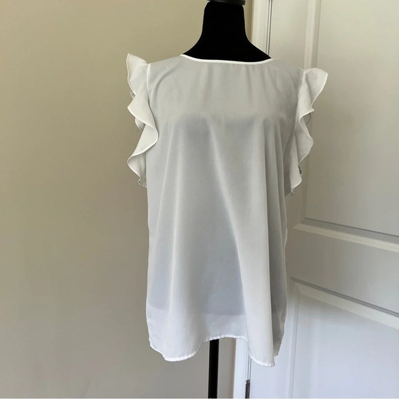 Saks Fifth Avenue Sheer Ruffle Pull-Over Sleeveless Blouse White Women's XL - Picture 1 of 6